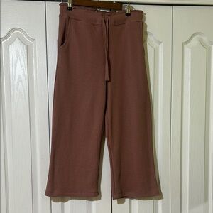 O’Neil Waffle Brown Textured Wide-Leg Cropped Pants